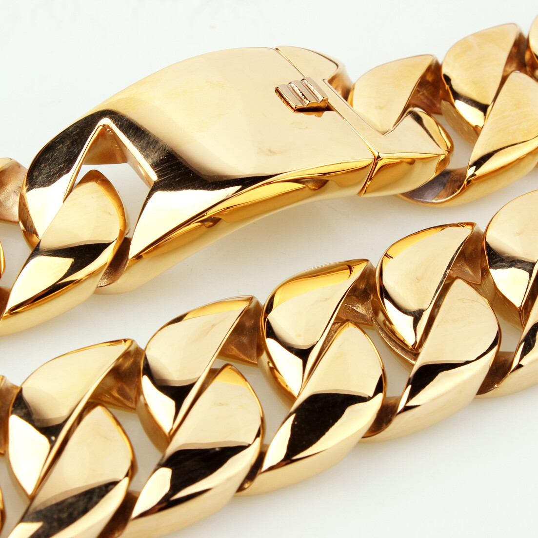 Heavy Stainless Steel 18K Gold Plated Curb Cuban Chain Necklace Men Cool Jewelry