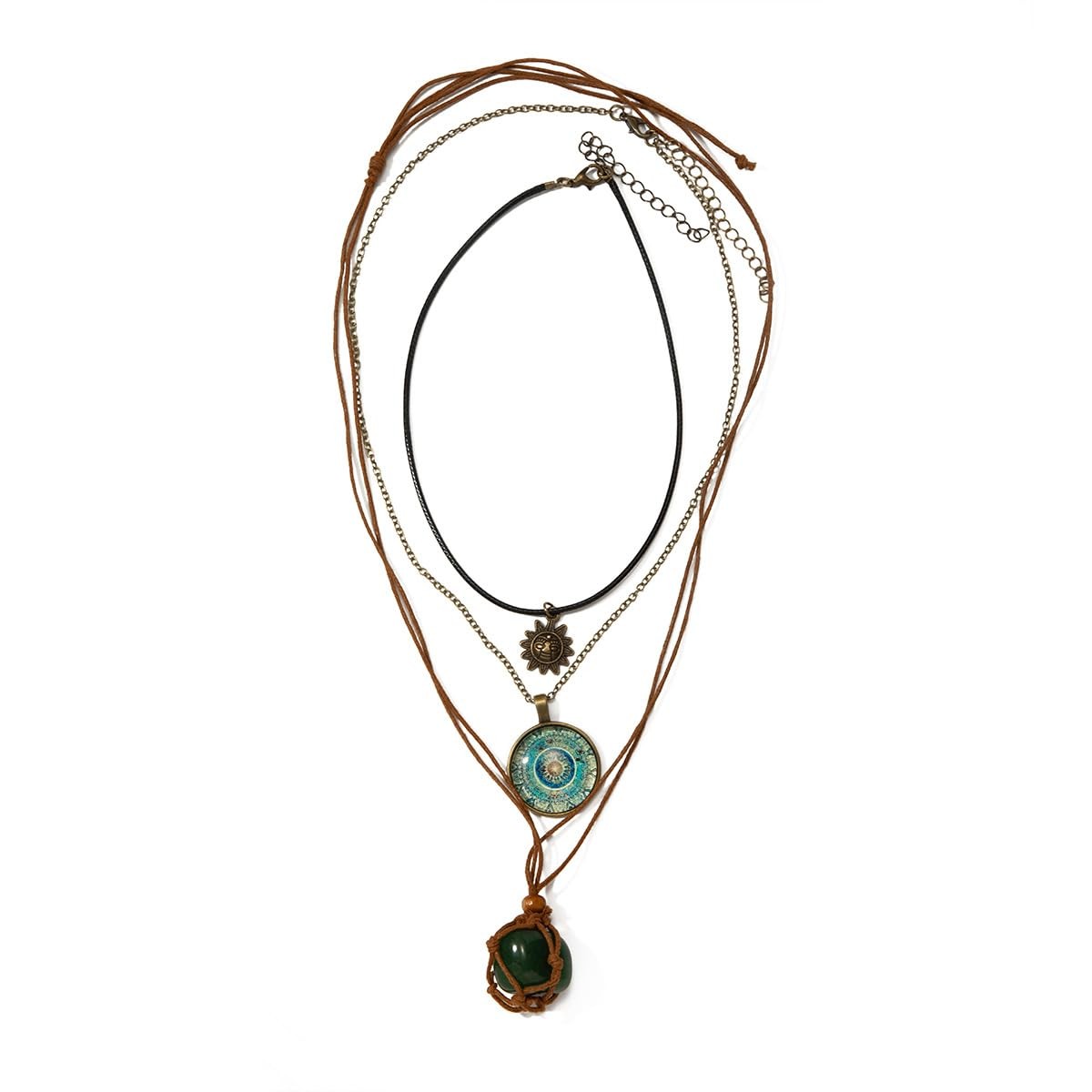 Bohemian Green Natural Crystal Stone Layered Retro Necklace 3 one size,