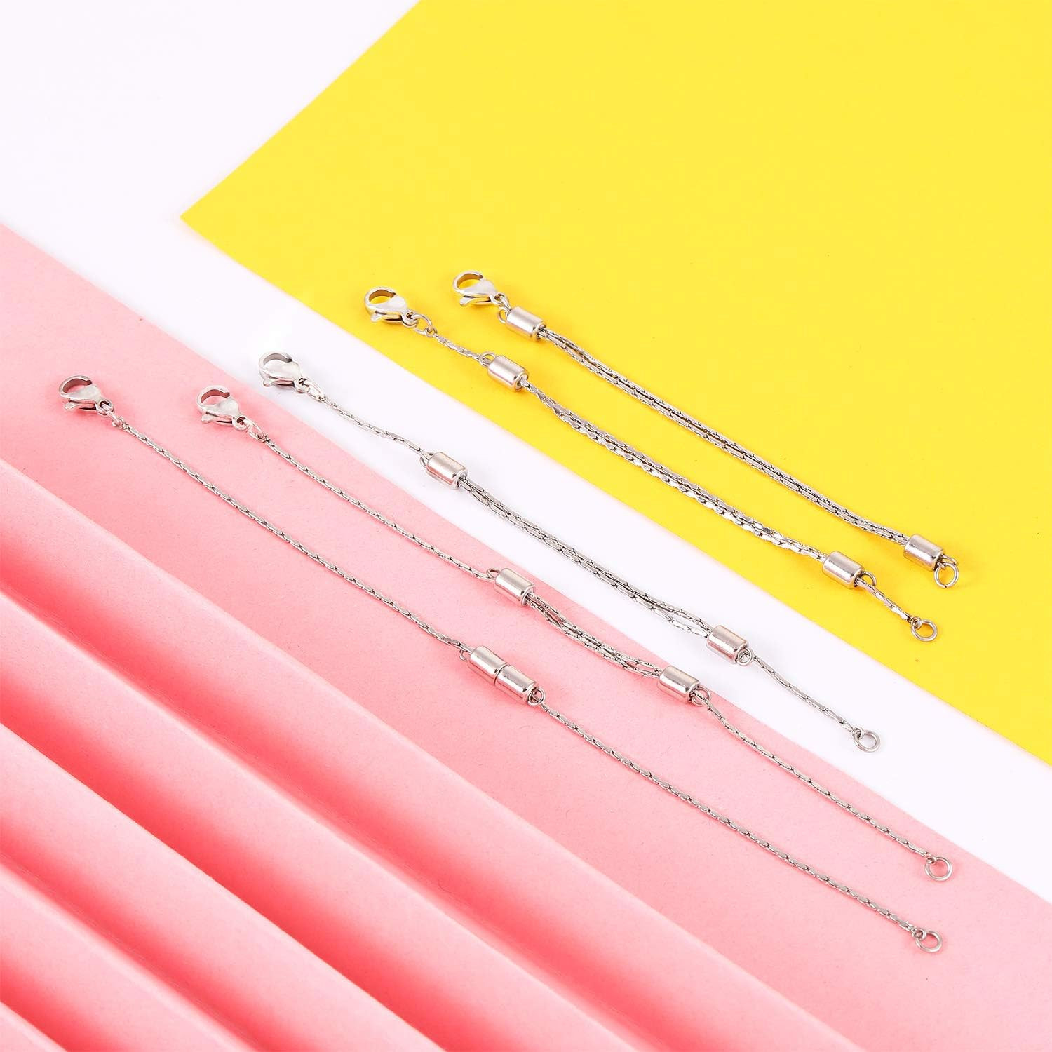 Hicarer 5 Pcs Stainless Steel Necklace Extender Chain Adjustable Silver Necklace