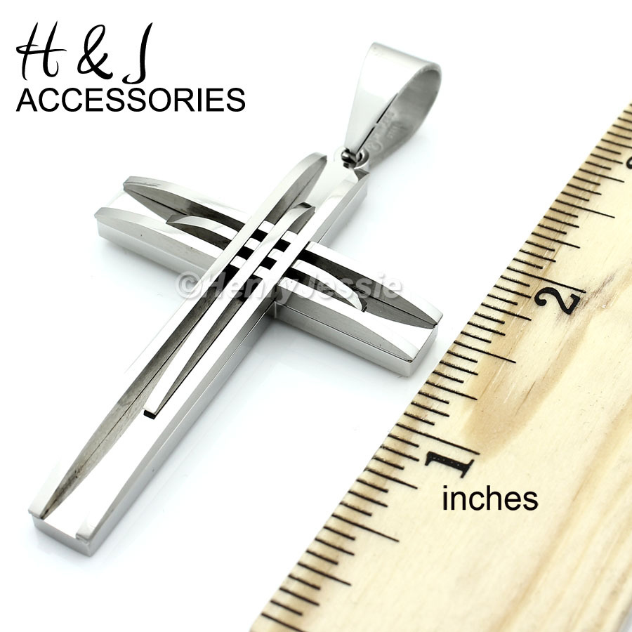 20″24″30″MEN Stainless Steel 8mm Silver Interlock Link Necklace Cross Pendant*A1