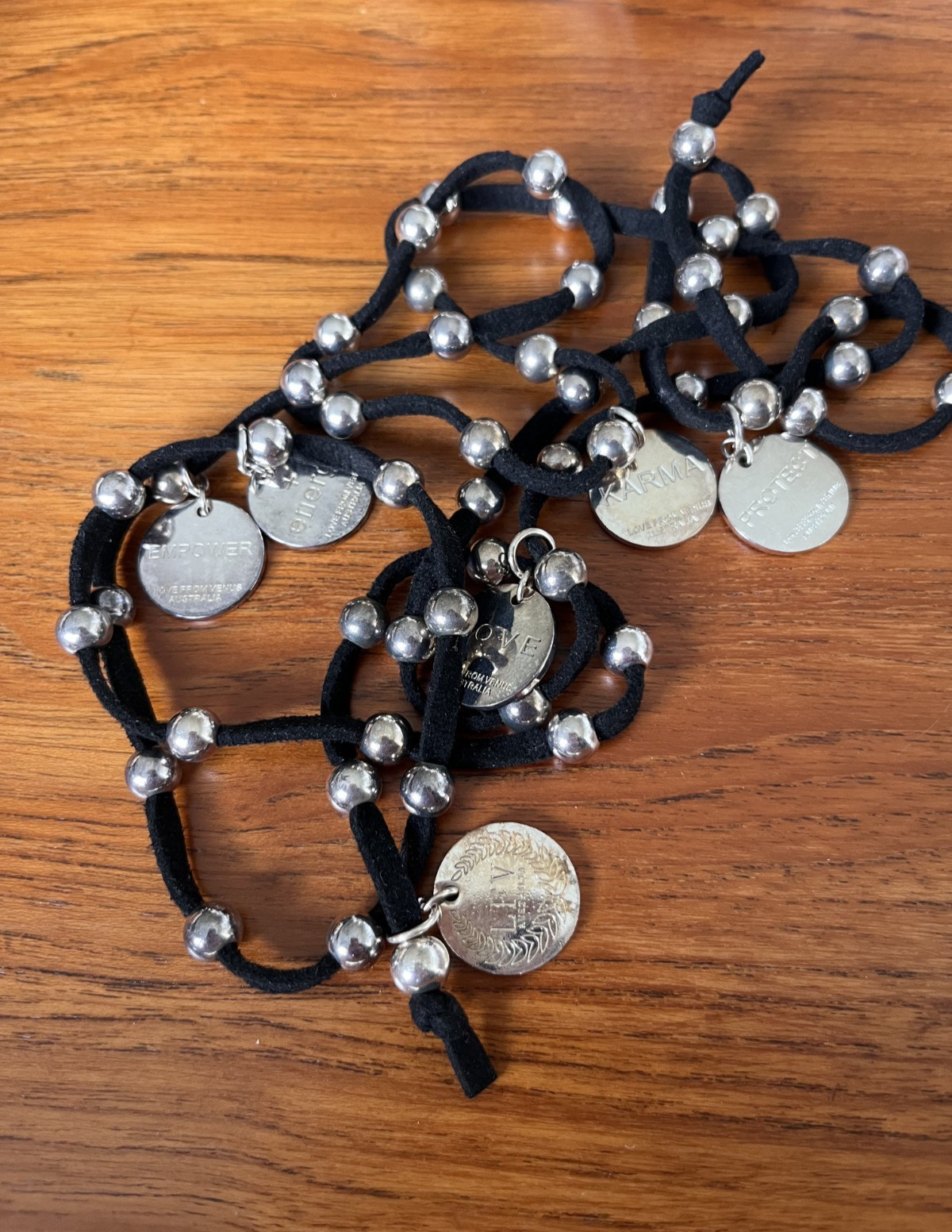 Vintage Love From Venus Australia Leather/Silver Plate Lariat Necklace