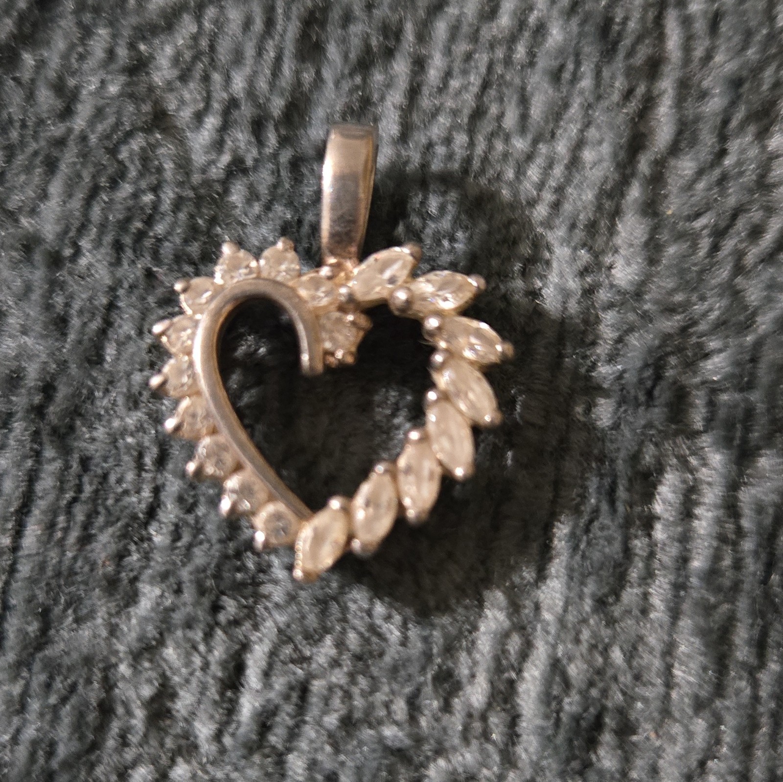 925 silver Gold Heart Charm Pendant cubic Zirconia Love White/Colorless Stone