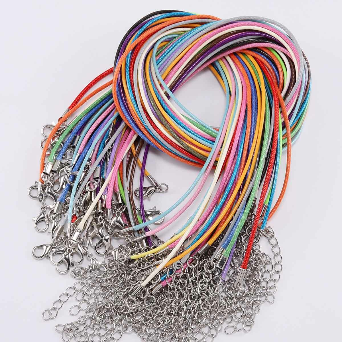 10pcs/lot 1.5mm/2mm Waxed Cotton Cord Necklace with Lobster Clasp 45cm+5cm