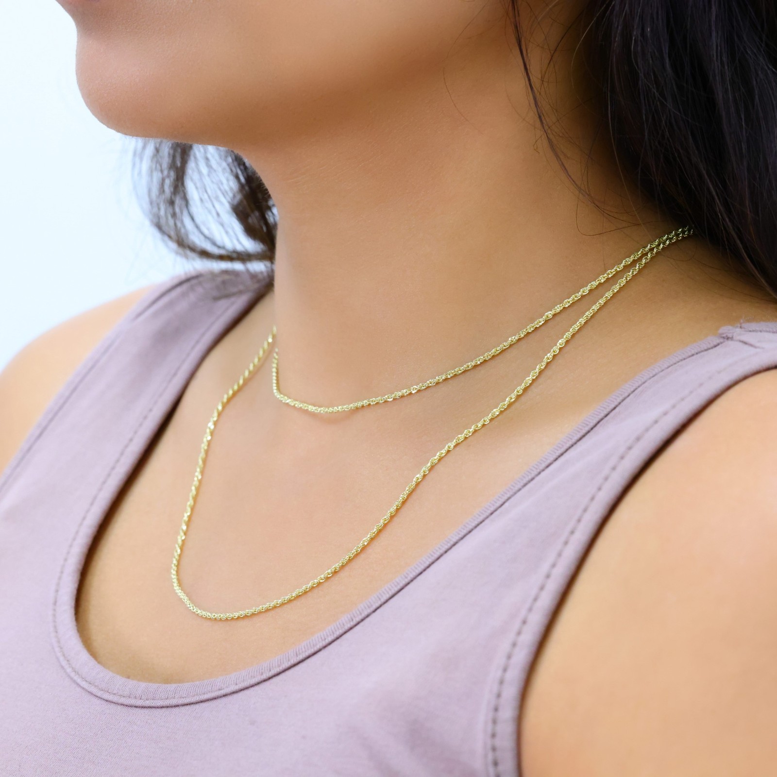 14K Yellow Gold 1mm-4mm Laser Diamond Cut Rope Chain Necklace Men Women 16″- 30″