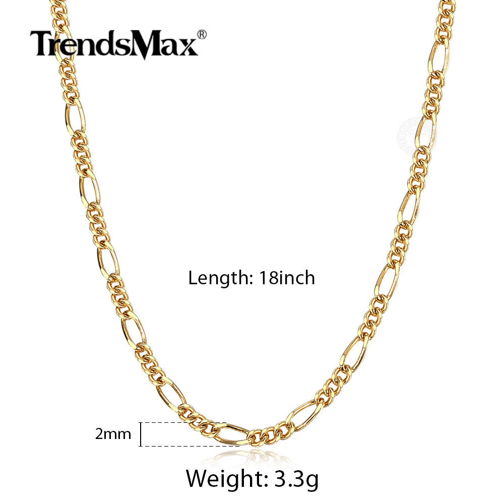2mm 18″ Gold Plated Stainless Steel Figaro Link Chain Necklace Choker