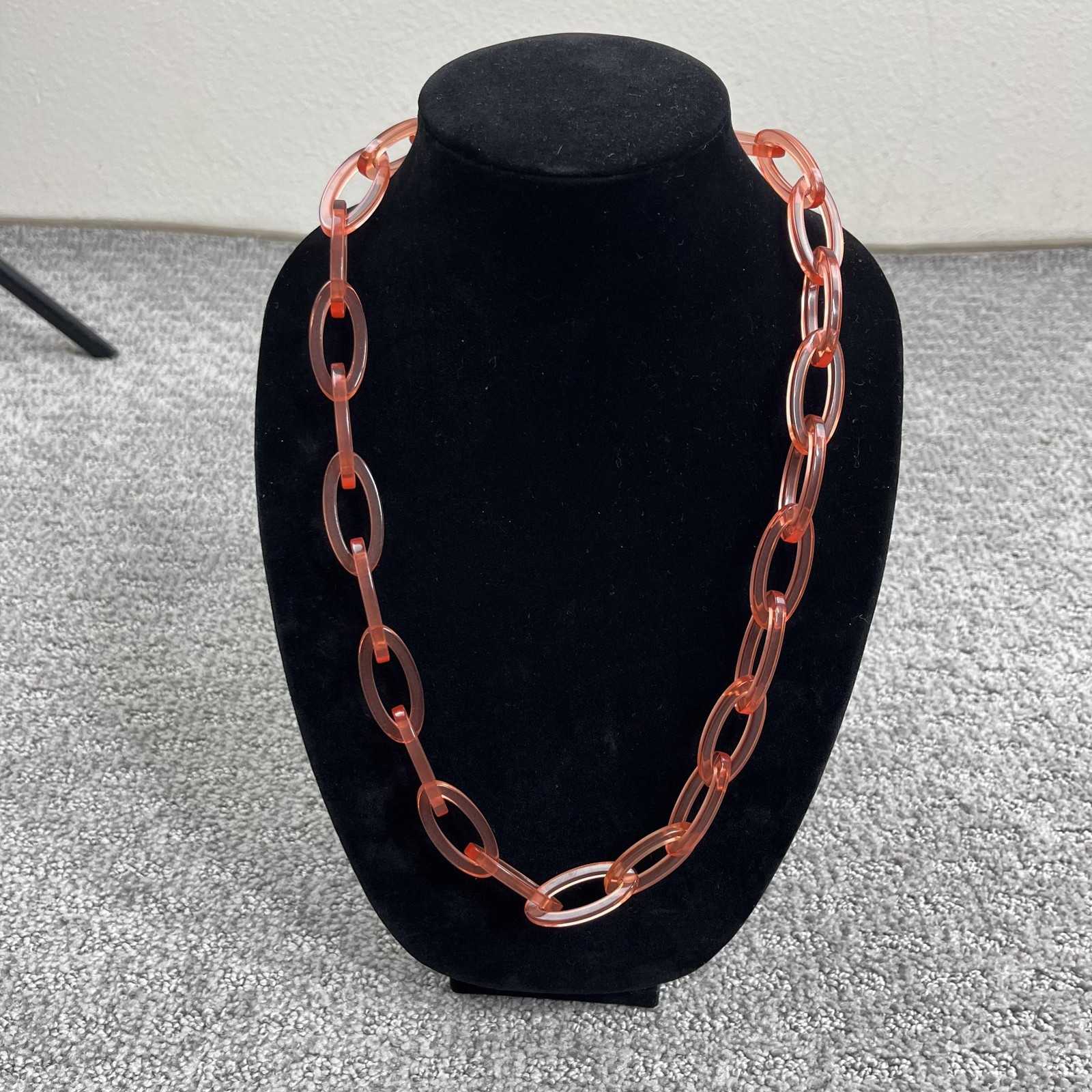 J Crew Necklace Chain Link Orange Ribbon Tie Statement Women Jewelry