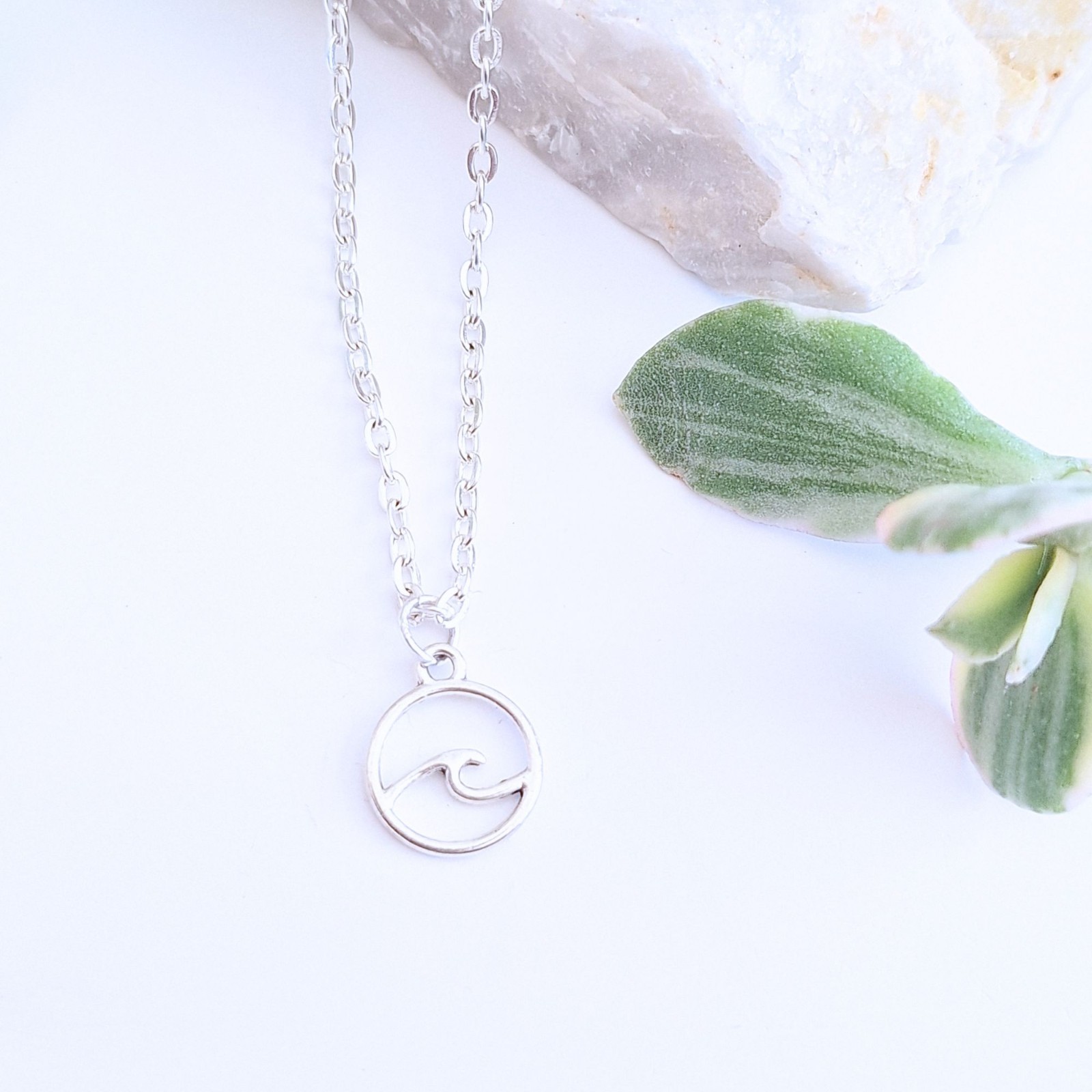 Ocean Wave Necklace Beach Jewelry Coastel pendant Silver Plated Stainless Steel