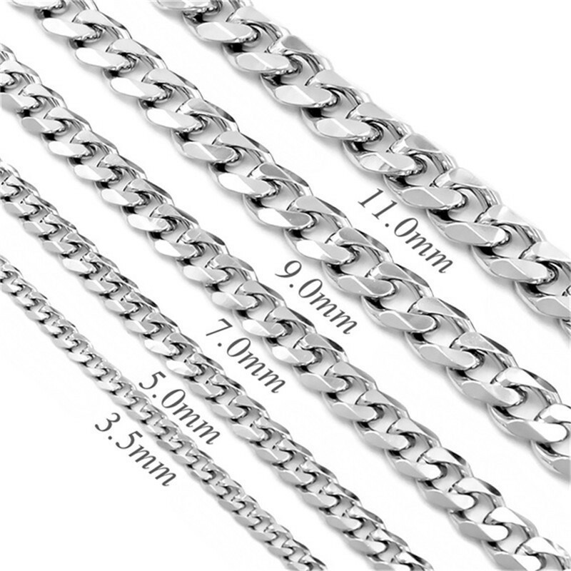 7-30″ Stainless Steel Silver Cuban Curb Chain Necklace Mens Womens 3/5/7/9/11mm
