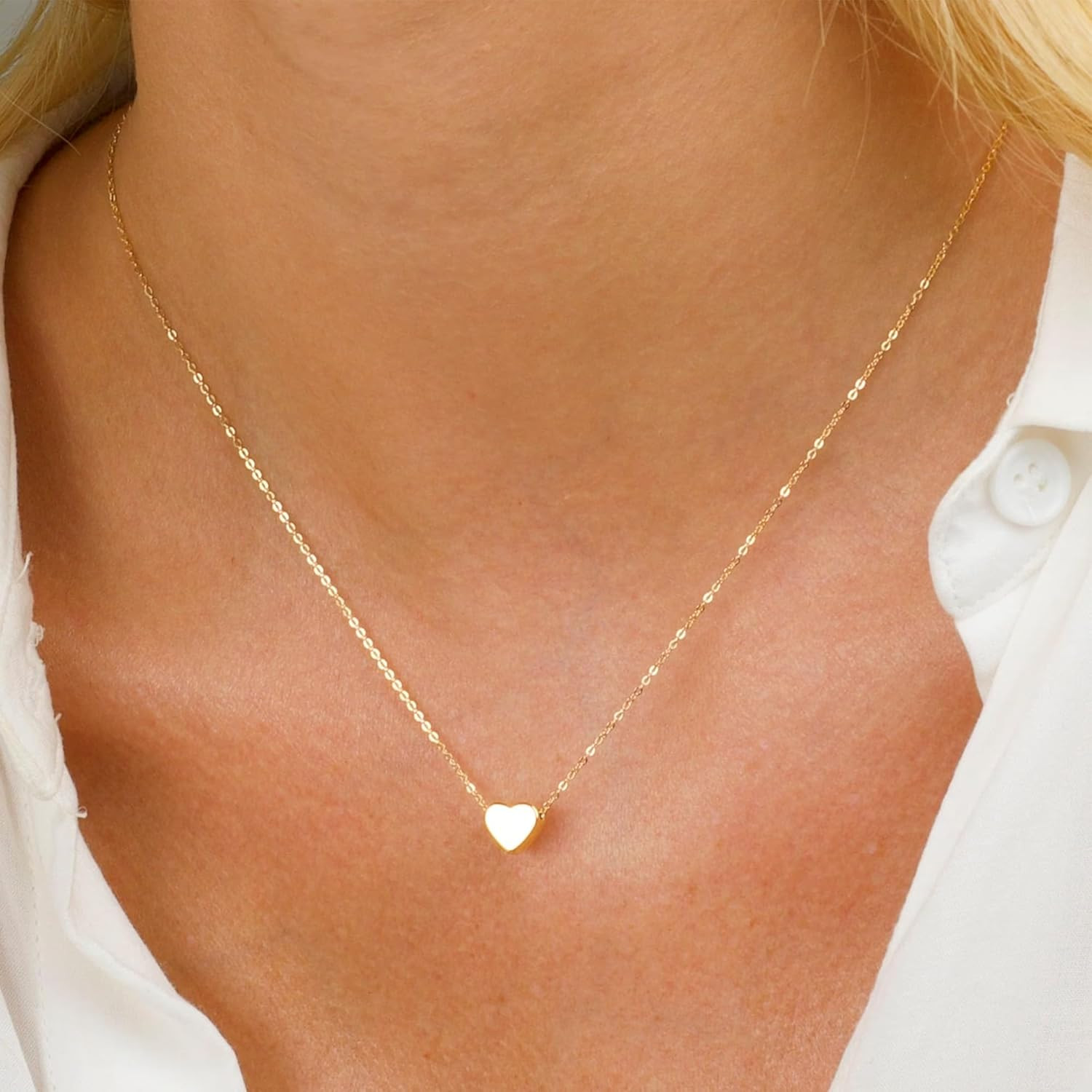 14K Gold/White Gold Plated Heart/Disc/Circle/Bee Necklace, Womens Choker Jewelry