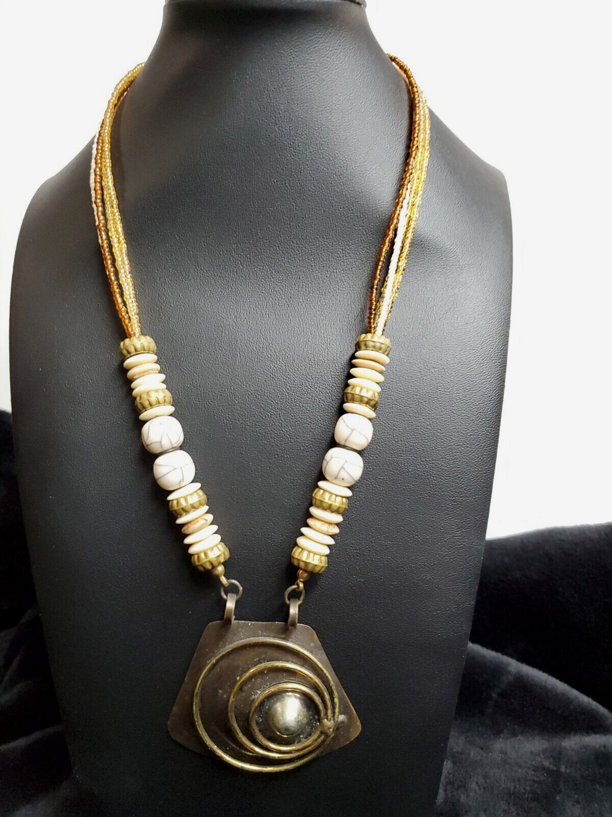 Artisan Mixed Media Beaded Strand With Bold Craft Pendent Necklace