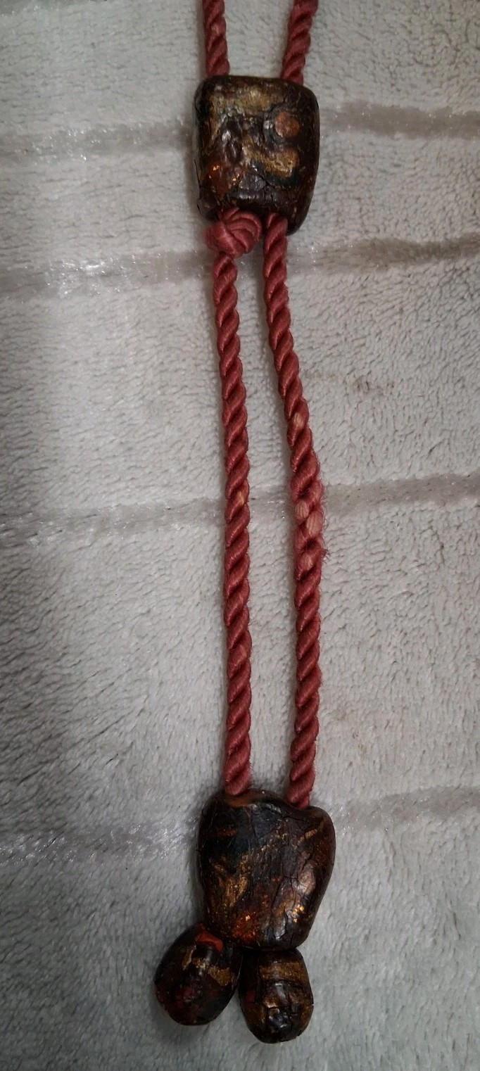 Vintage Cord Bolo Tie Lariat Necklace Wooden Beads Gold Fleck Boho Southwestern