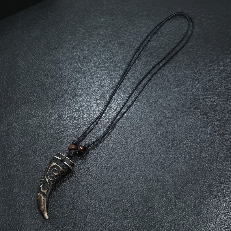 Men’s Fashion Jewelry Vintage Brown Wolf Fang Rope Pendant Necklace 524