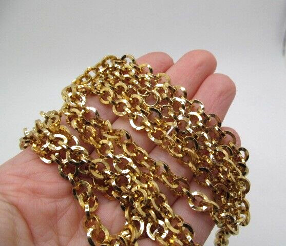 Vintage Subtly Hammered Round Link Gold Tone 6.5mm Circle Chain Necklace 50 In