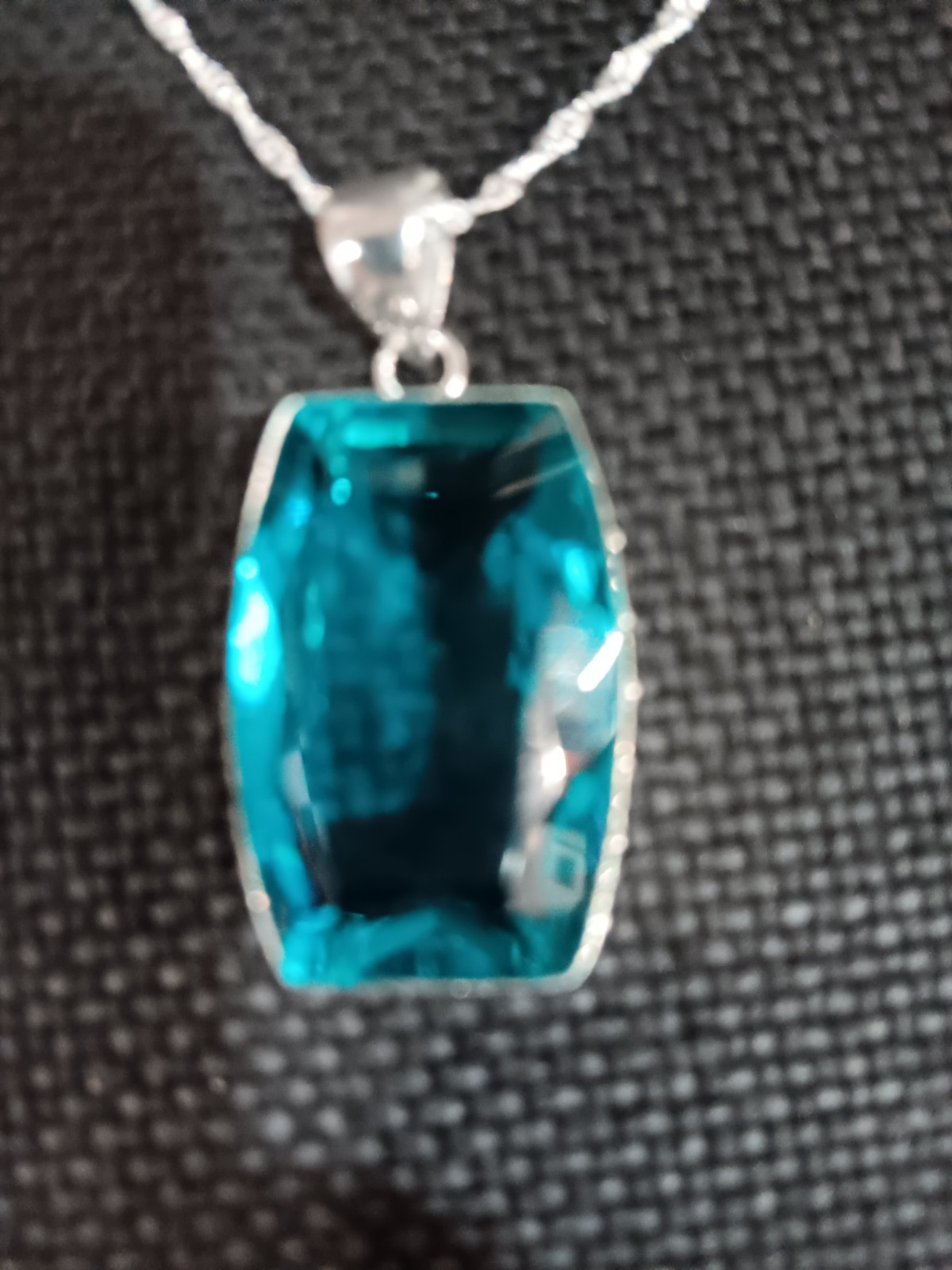 Blue Topaz Handmade Gemstone Pendant on a 24″ Water Wave Chain