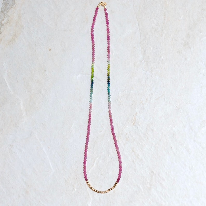 A++ Dainty Multi Tourmaline Faceted Round Gemstone Beads Handmade Necklaces 24”