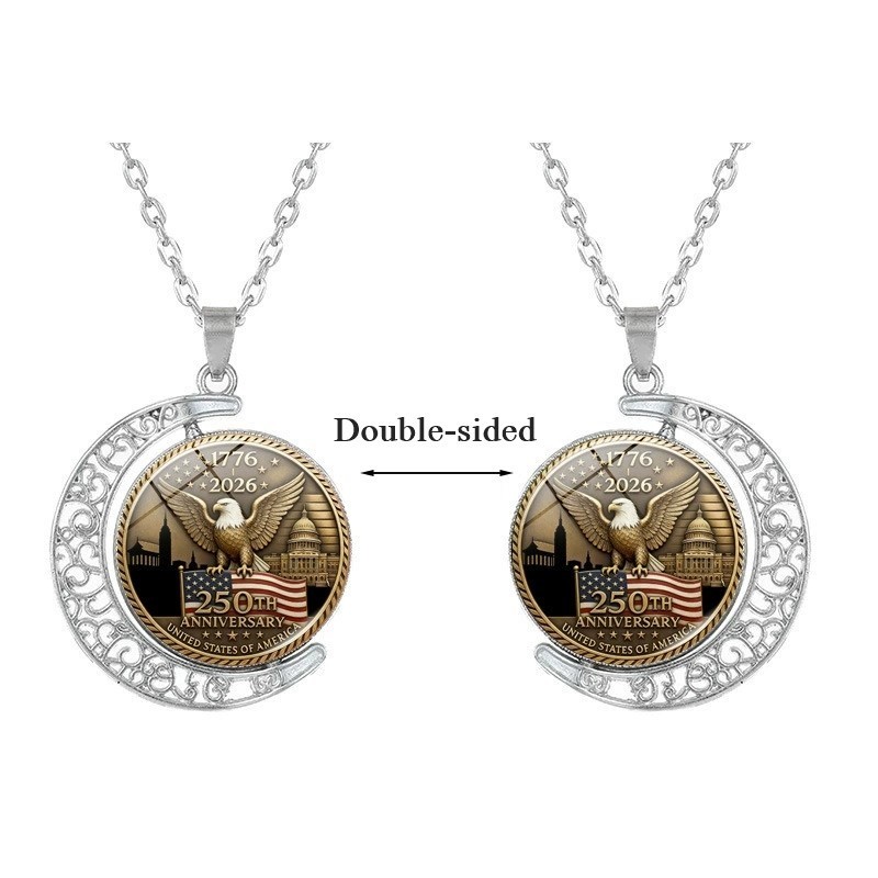American 250th Anniversary Double-Sided Rotating Moon Alloy Necklace