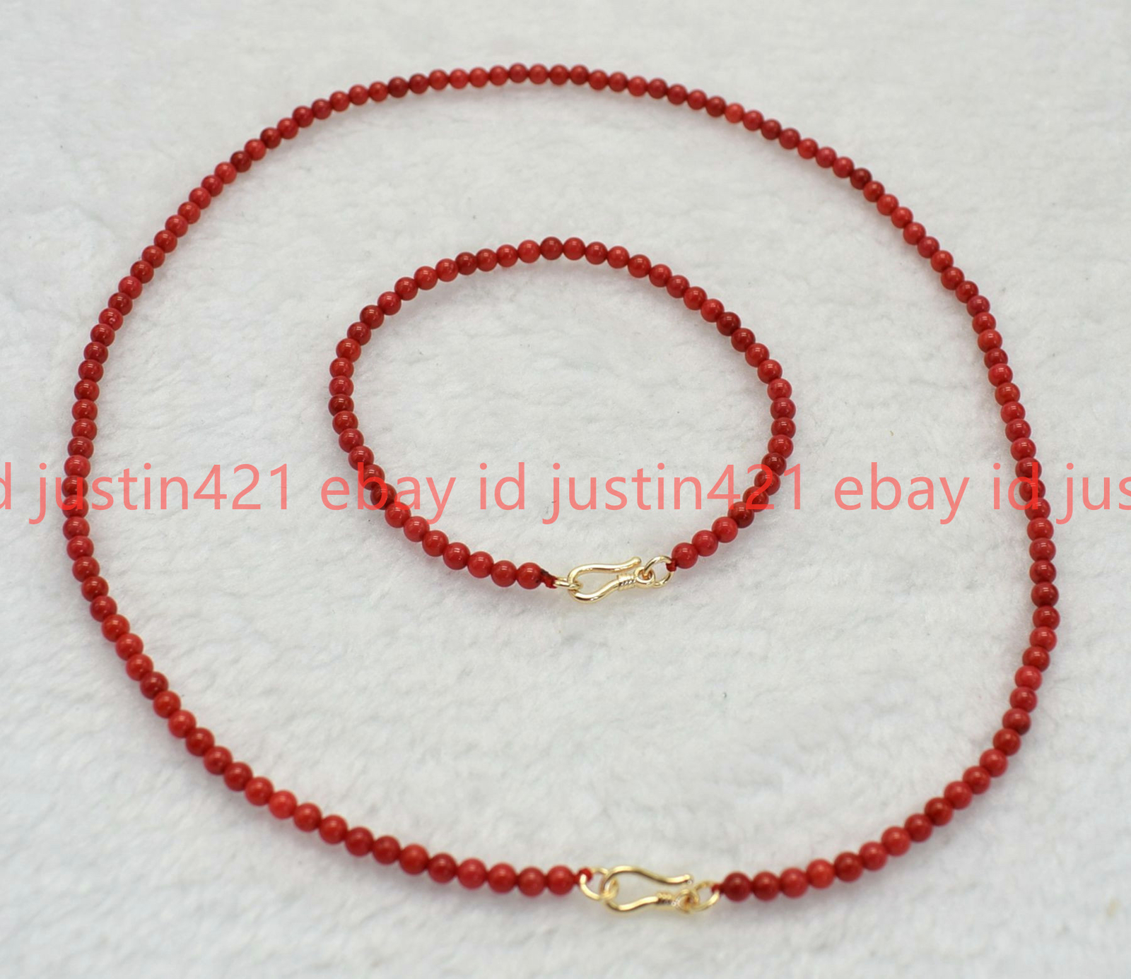 AAA+ Genuine Natural 4mm Red Coral Round Beads Necklace Bracelet 18/7.5 In