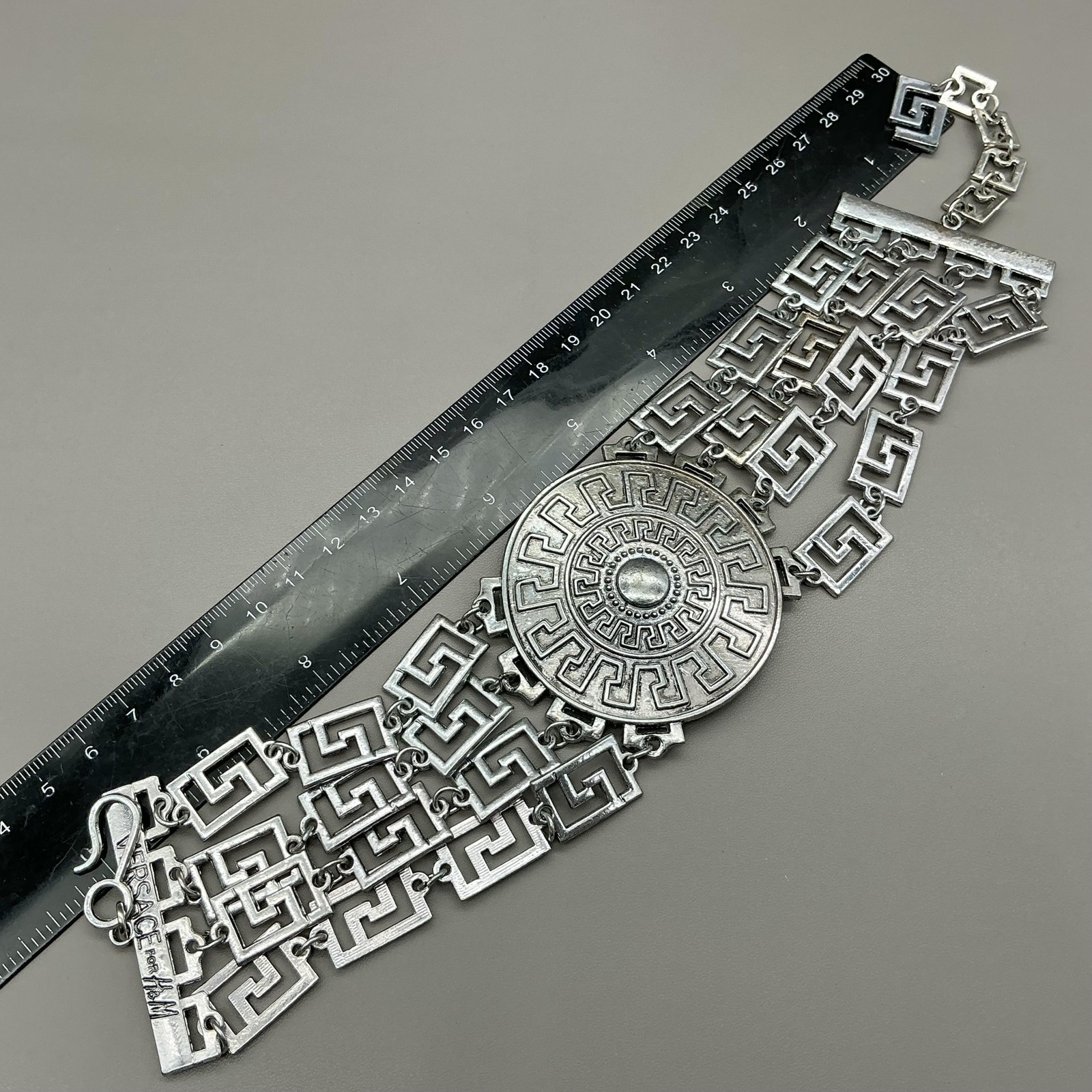 Versace For H&M Necklace Silver Greek Key Medallion Collar Statement Jewelry