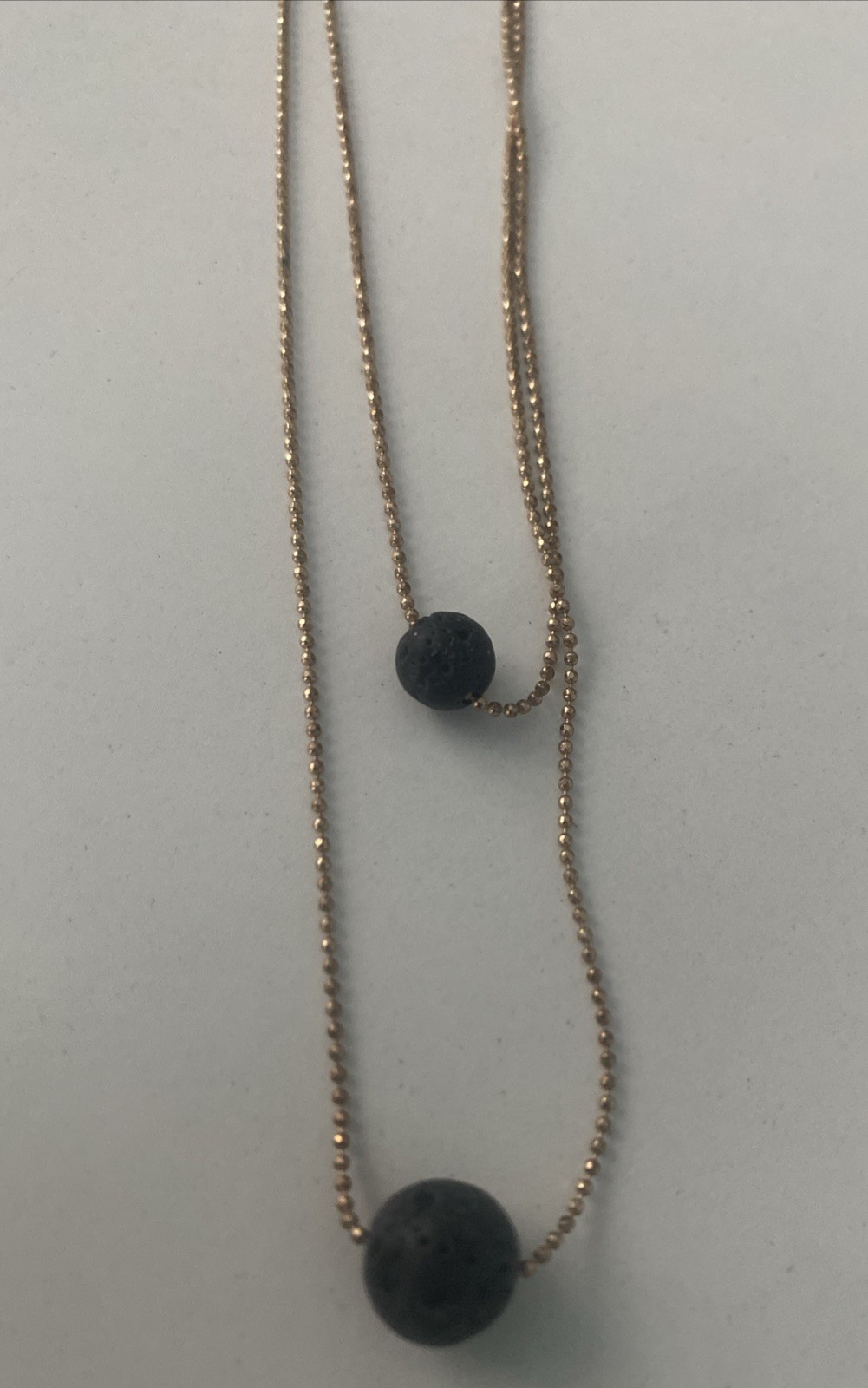 2 Layer Black Lava Stone Rock Bead Pendant Essential Oil Diffuser Necklace 8-10”