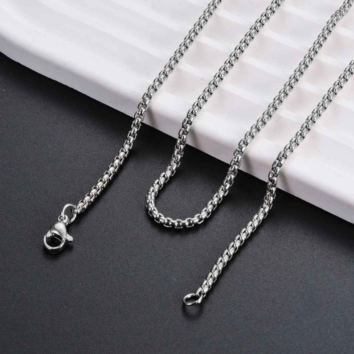 Stainless Steel Box Chain Necklace Men Women 1.8-5mm 16-32″ Square Rolo Chain UK