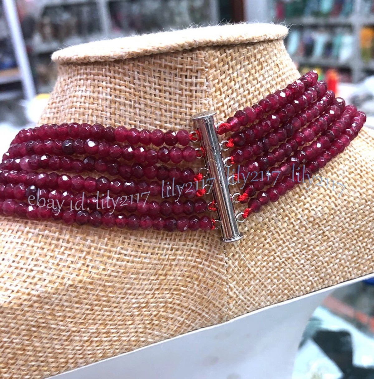 6Rows 2x4mm Natural Red Garnet Faceted Rondelle Gemstone Beads Necklace 17-22 in