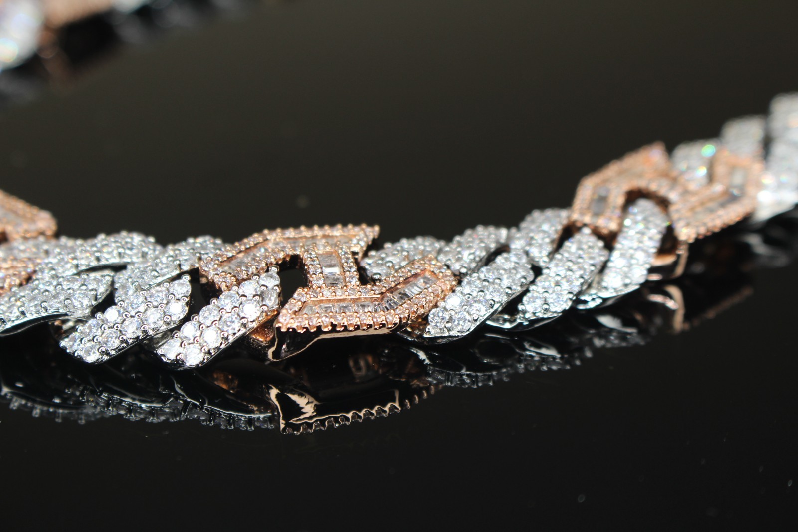 14k STAMPED 14mm FIGARUCCI Two-Tone Rose Gold Chain 80.7ct Lab Sim VVS1 Diamond