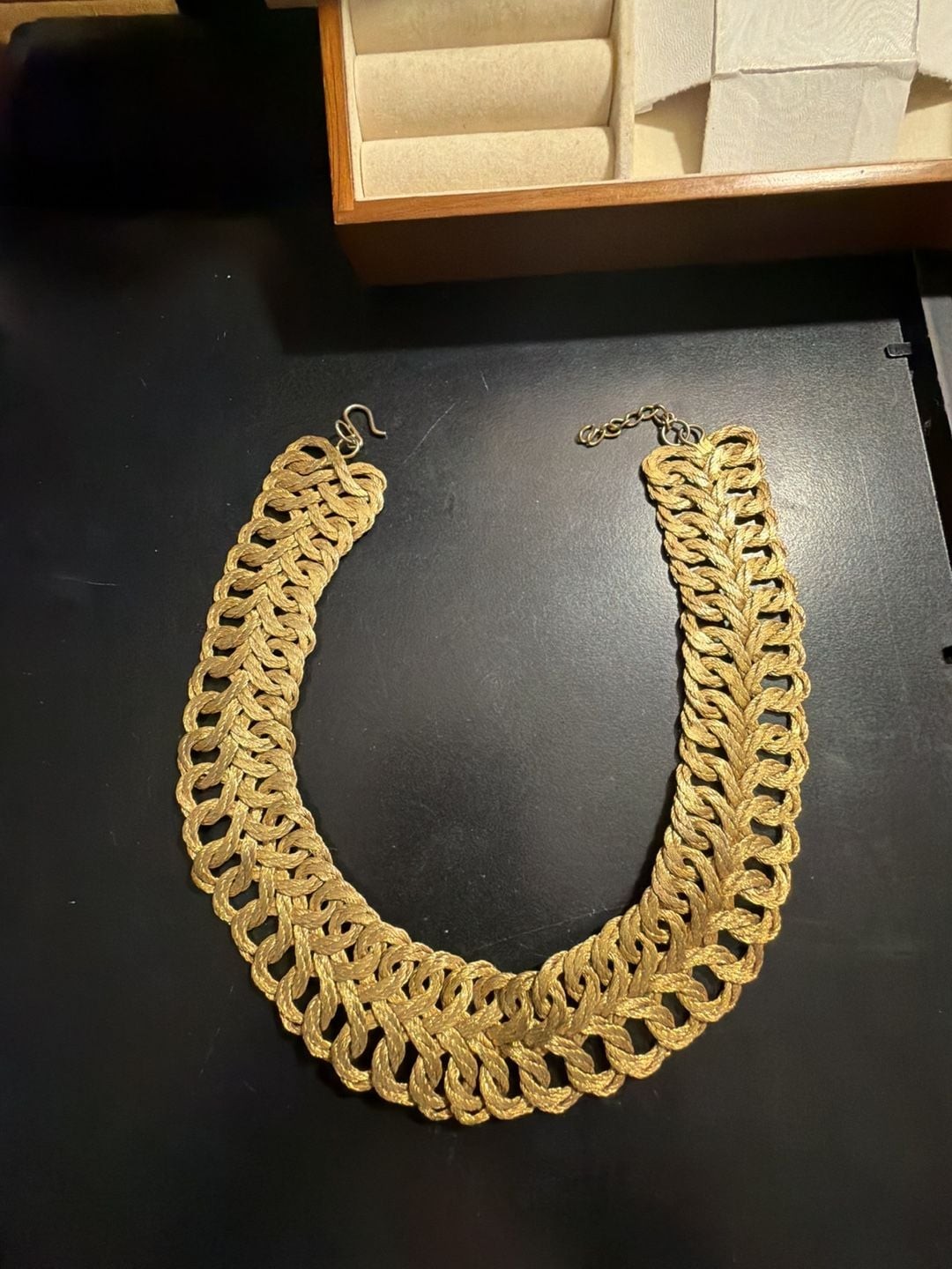 Vintage Gold Tone Woven Statement Collar Necklace