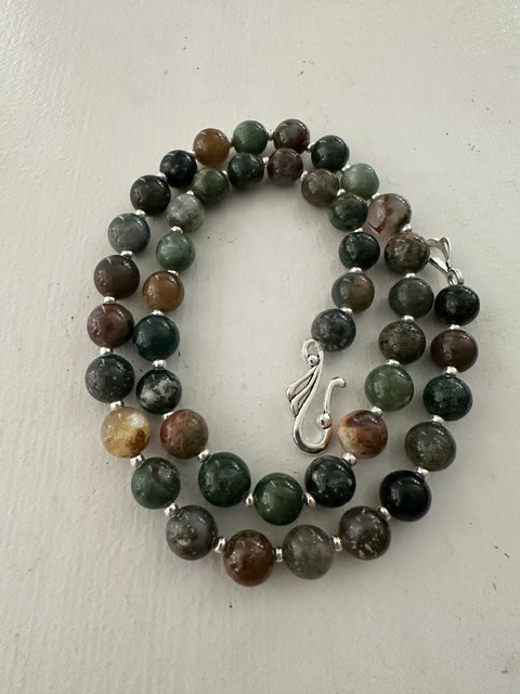 Natural Moss Agate Multicolor Round 10 mm Gemstone Beads 22″ Necklace
