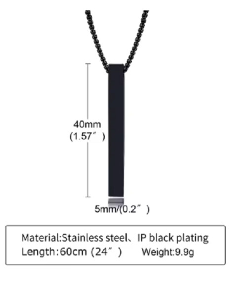 Waterproof Pillar Necklaces for Men Women,Stainless Steel Rectangle Vertical Bar