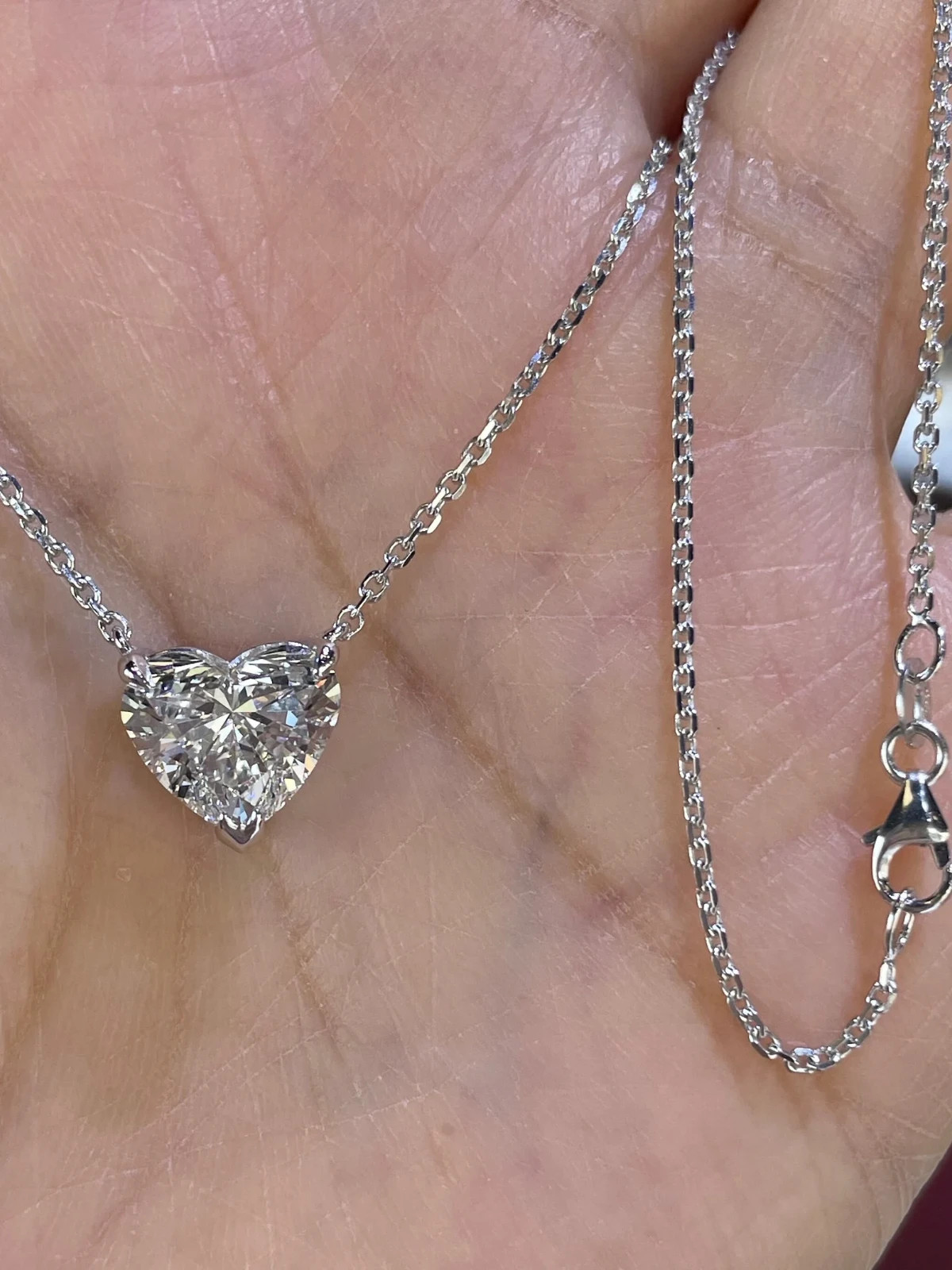 1.26 Ct Heart EF VS Solitaire Lab Grown Diamond Heart Necklace in 14k White Gold
