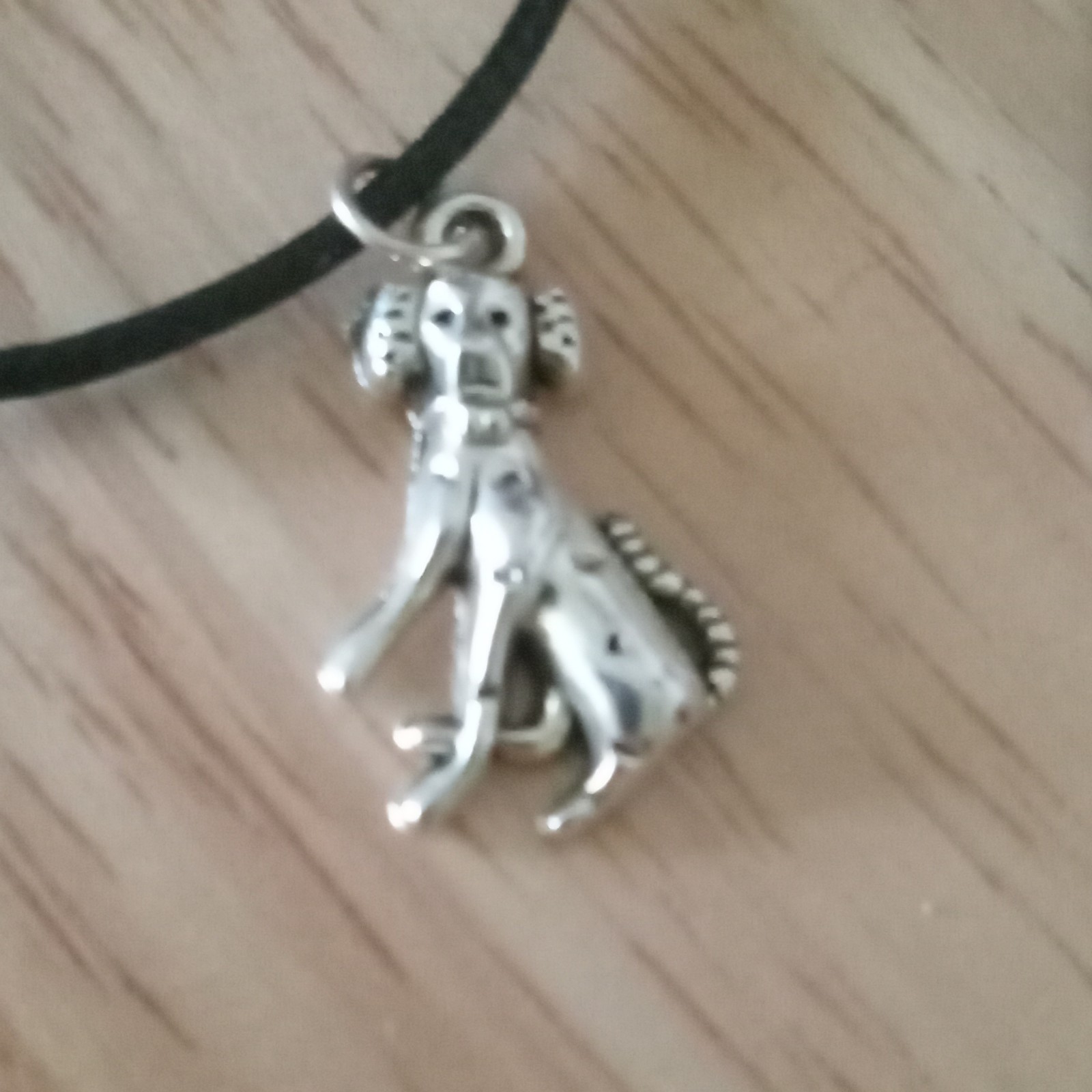 Dog Charm Pendant Necklace Adjustable Black Cord Silver Tone Metal Lobster