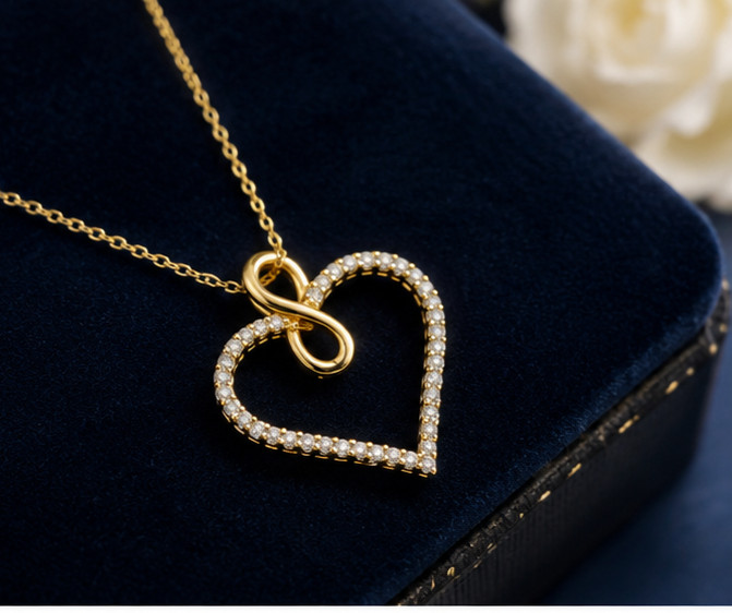 Elegant Heart Pendant Necklace – Round Simulated Diamond 14K Yellow Gold Plated