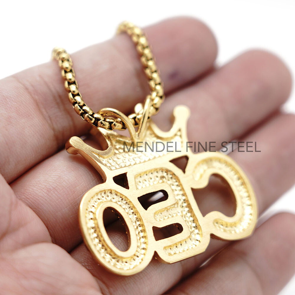 MENDEL Stainless Steel Mens Gold Plated Bling Hip Hop Crown Pendant Necklace Men