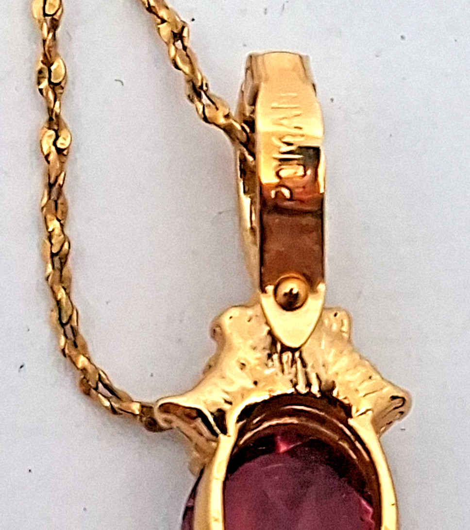 Vintage Roman Gold Tone Pendant w/ Purple & White Glass Stones 24″ Necklace