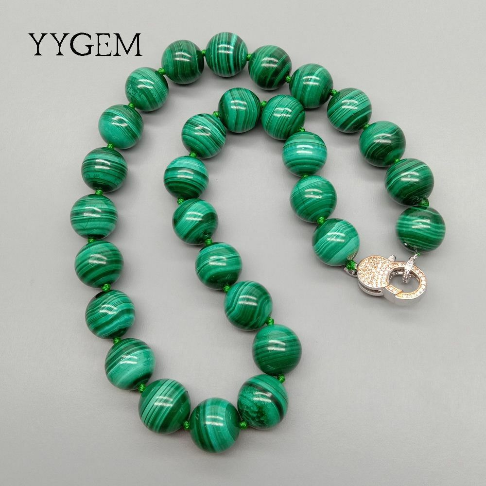 Natural AAA Grade 14mm Green Malachite Round Smooth Gemstone Necklace 46Cm
