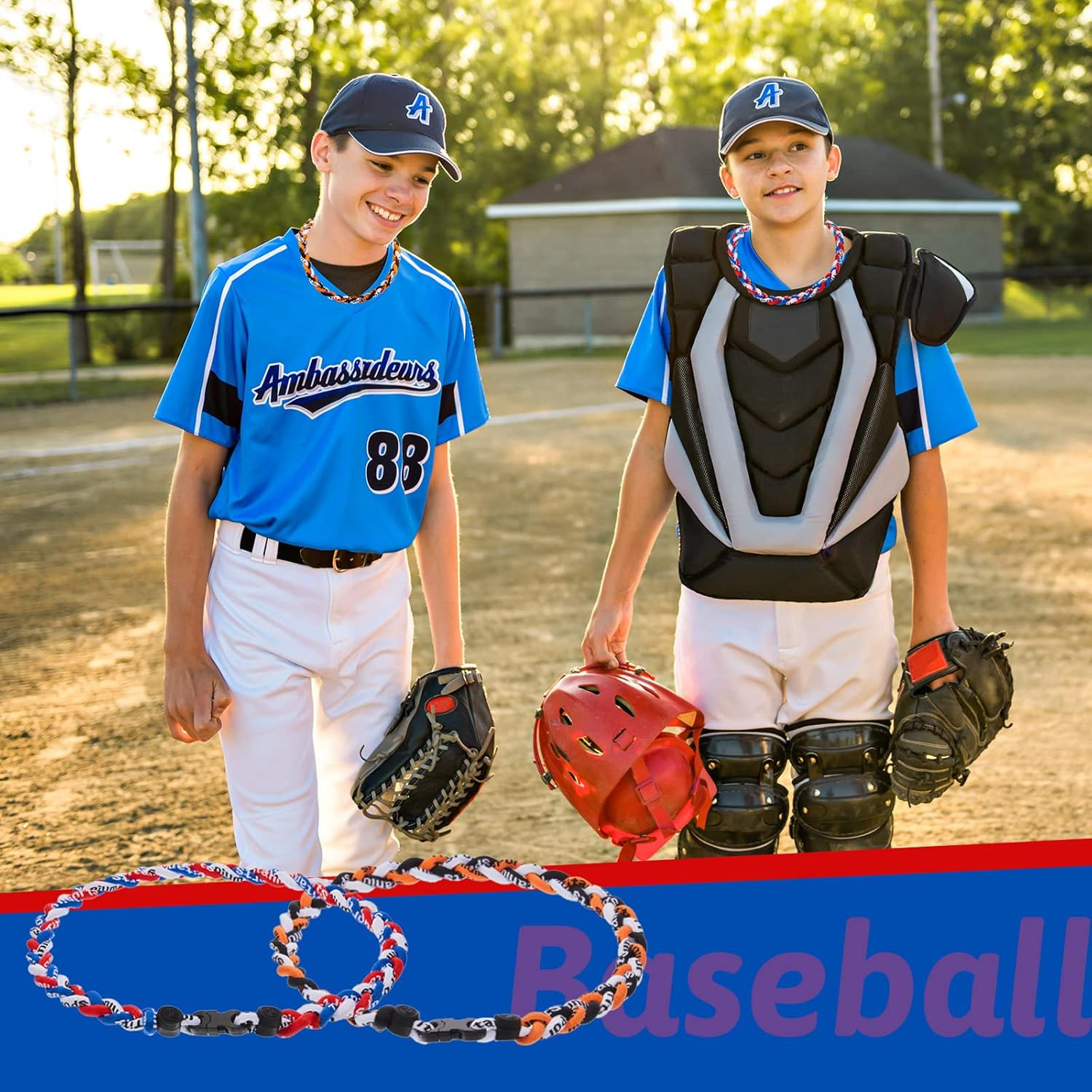 Baseball Necklaces Three Braided Rope Titanium Necklace for Fans Team Gifts Boys