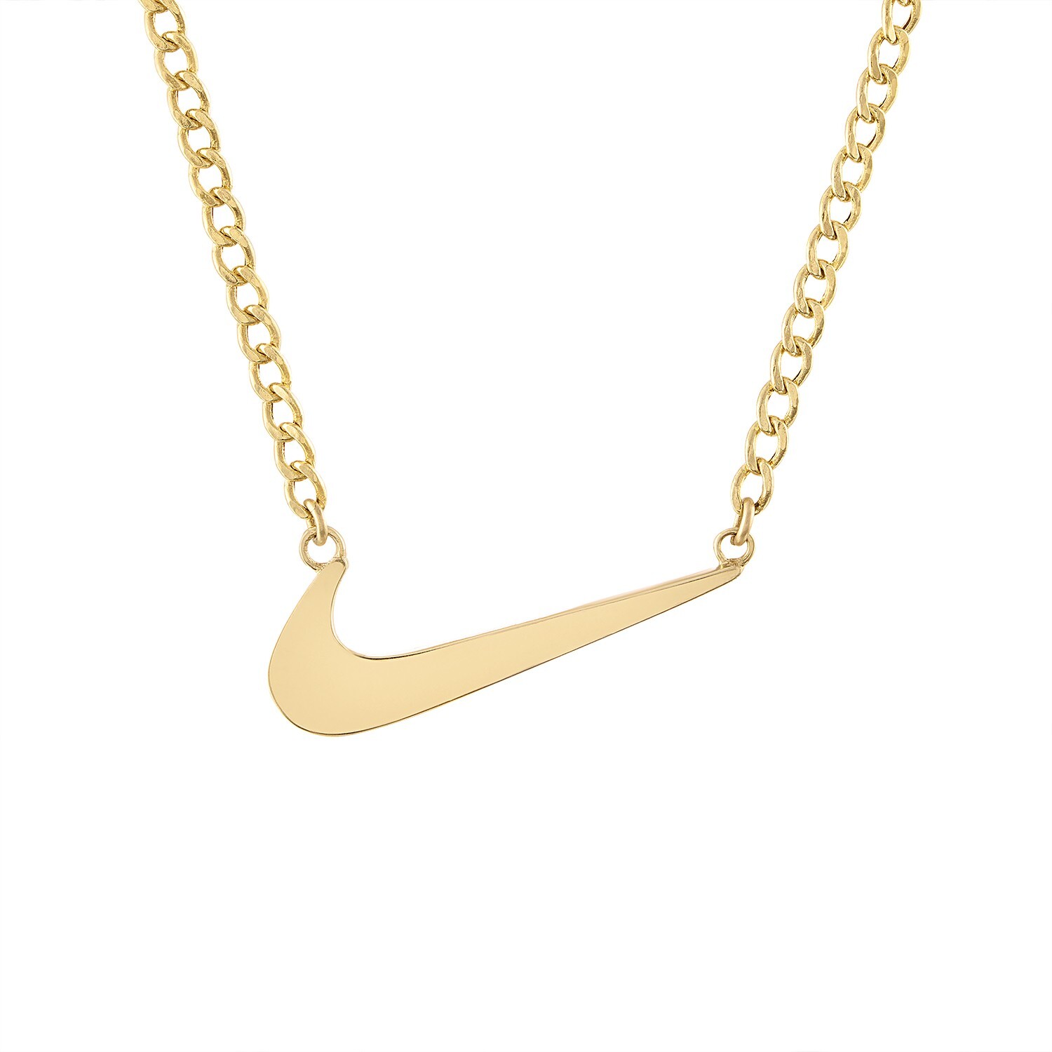 Nike Swoosh Nameplate 14K Yellow Gold Cuban Link Chain 19″