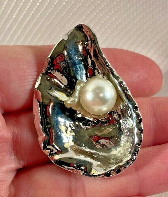 Oyster Shell Silver Necklace 30″ Stainless Chain Sea Coastal Jewelry NEW