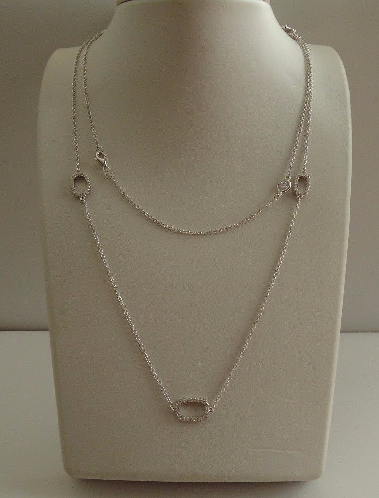 36” OVAL & SQUARE NECKLACE 3ct LAB CREATED DIAMOND ACCENTS 925 STERLING SILVER