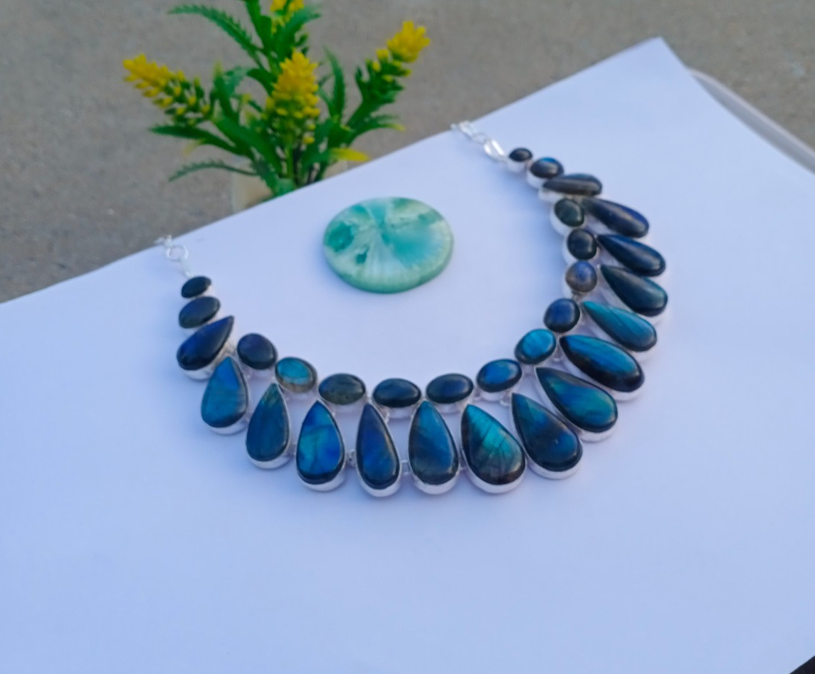 Natural Labradorite Gemstone 925 Sterling silver Necklace Jewelry Birthday Gift