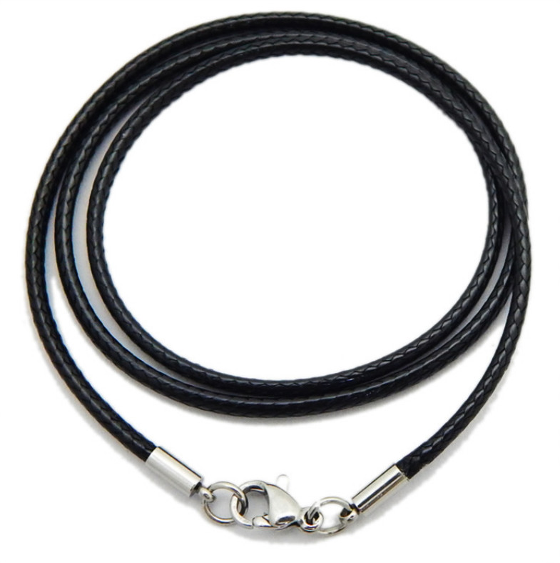2mm Black Leather Cord Necklace Sterling Silver with Lobster Clasp 14-32″ Chain