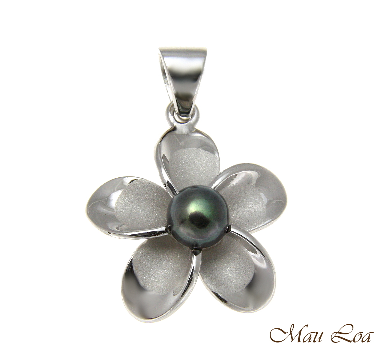 925 Silver Hawaiian Plumeria Flower Fresh Water Pearl Rhodium Pendant 12-32mm