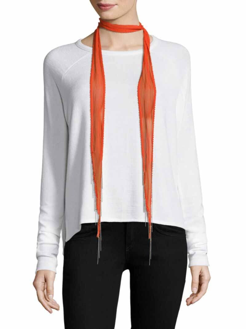 Chan Luu Scarf Skinny Tie White Sheer Organza Gumball Beading Bright Colors NWT