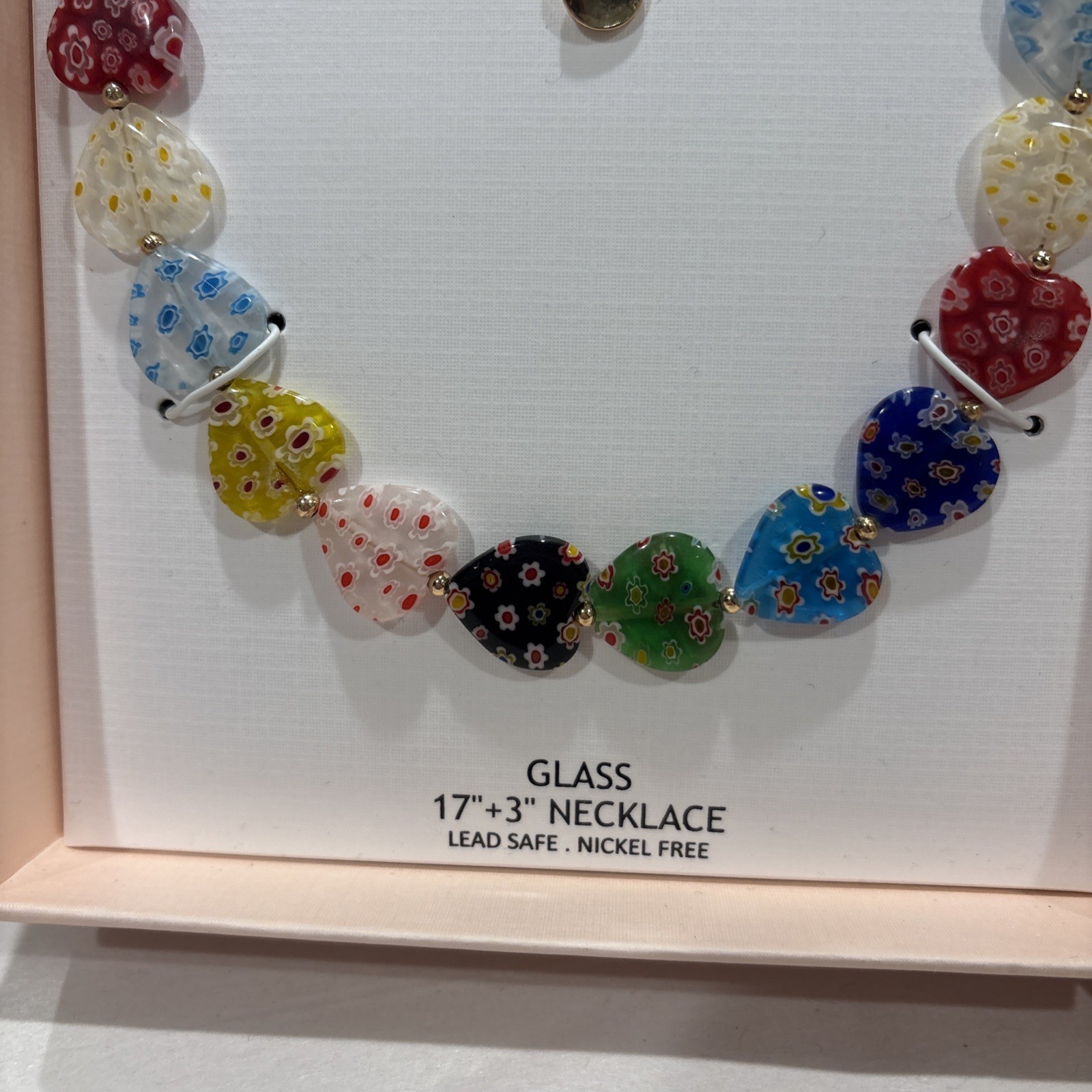 CAMILA COELHO Women Necklace Multicolor Millefiori Beaded Heart Glass 17”