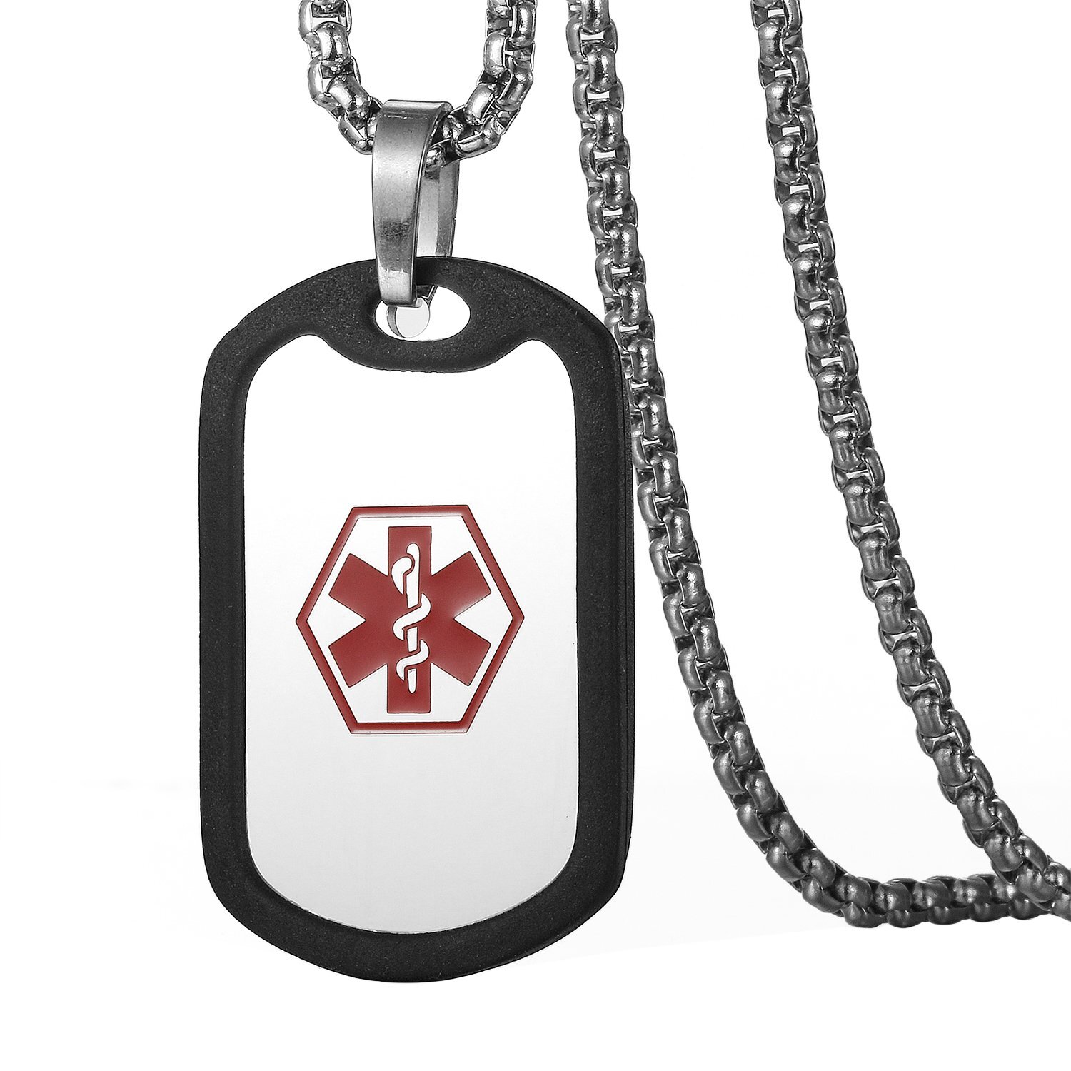 Men Women Medical Alert ID Dog Tag Pendant Chain Necklace Stainless Steel