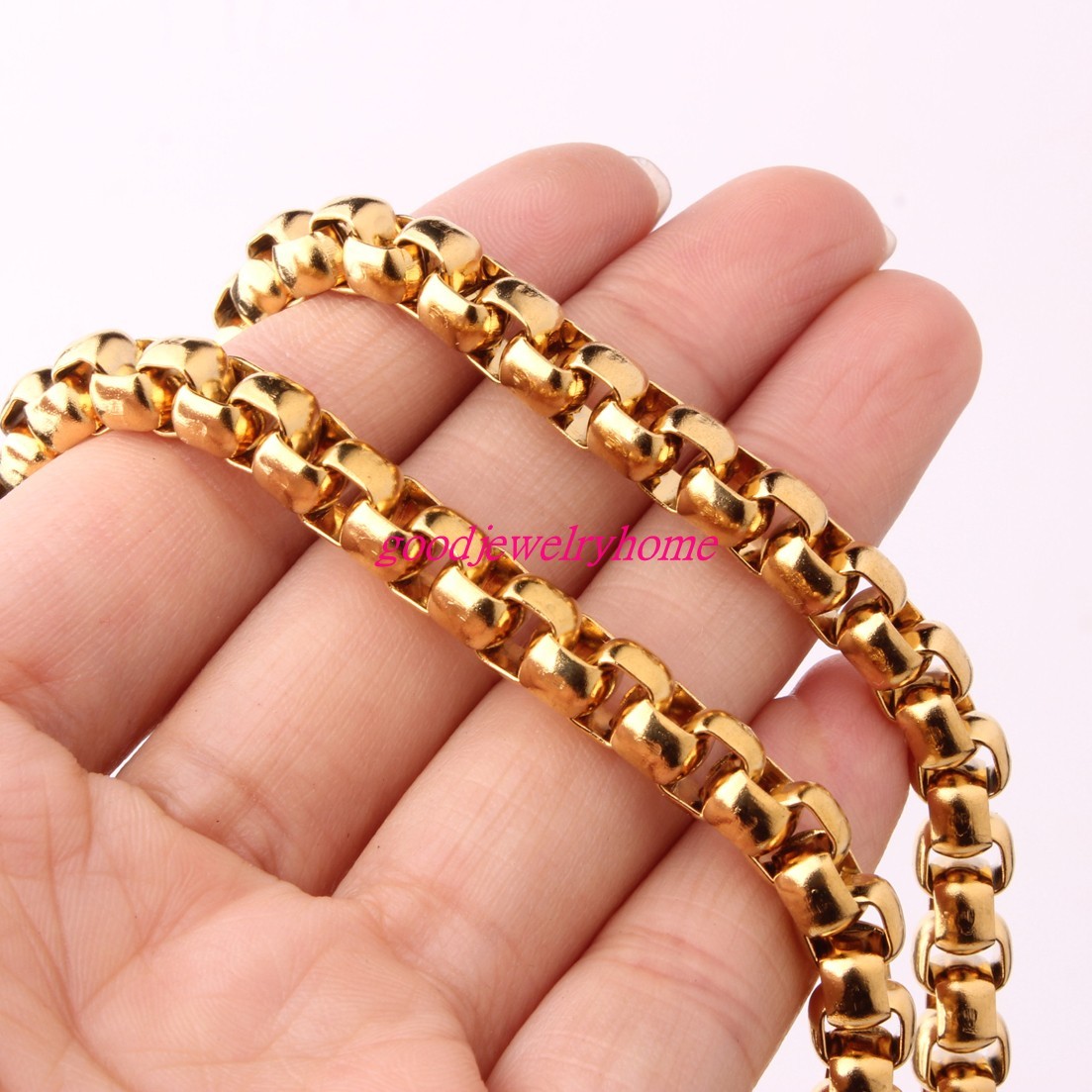 2/3/4/5/7MM Gold Plated Stainless Steel Rolo Box Chains Necklace Bangle 7″-40″