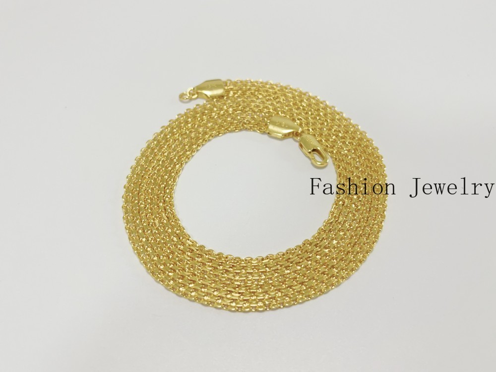 Solid 18K Yellow Gold Vintage Multi Layer Wide Necklace Chain 8mm 24in Men/women