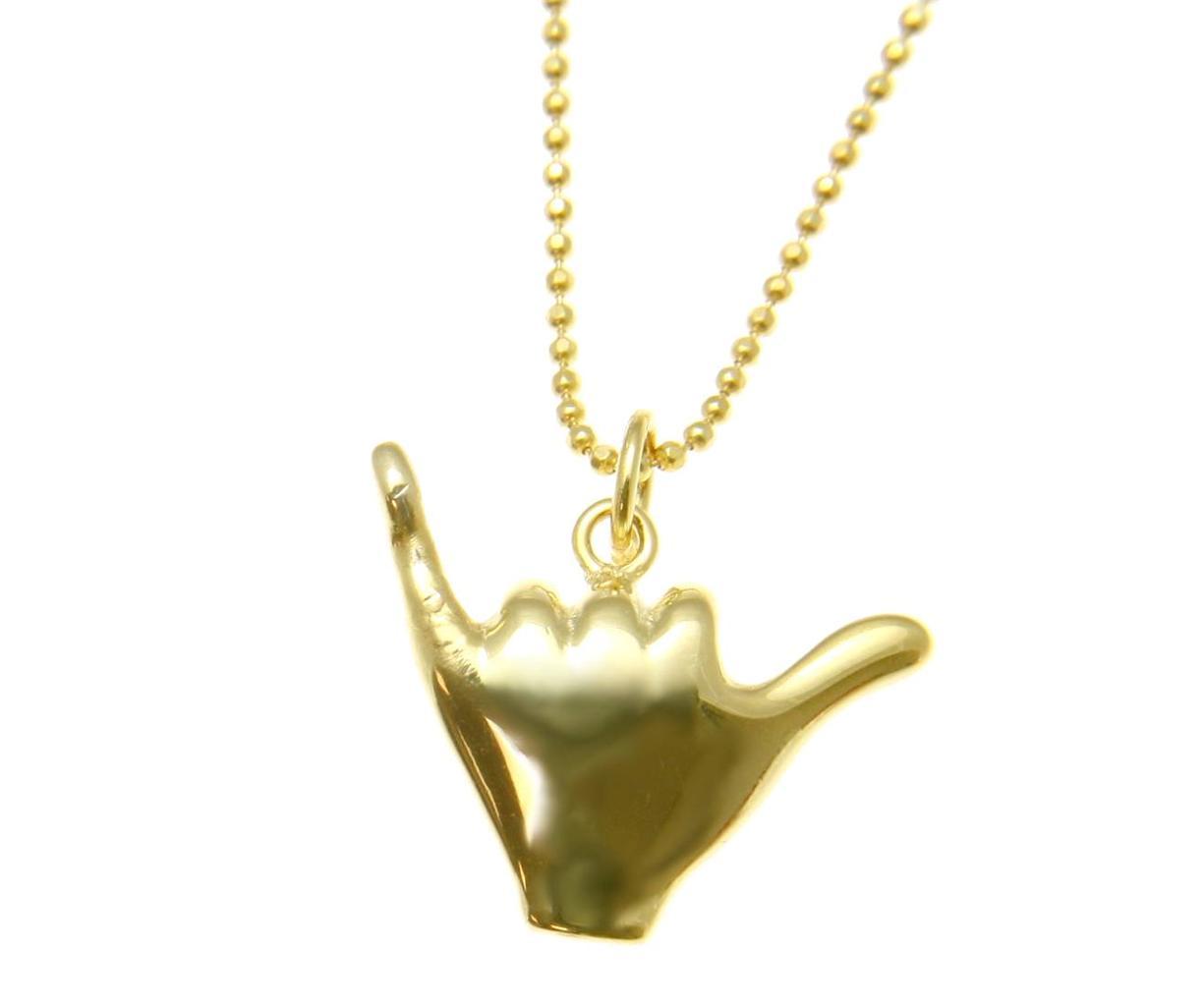 YELLOW GOLD PLATED SILVER 925 HAWAIIAN “SHAKA” HANG LOOSE PENDANT 12MM-19MM
