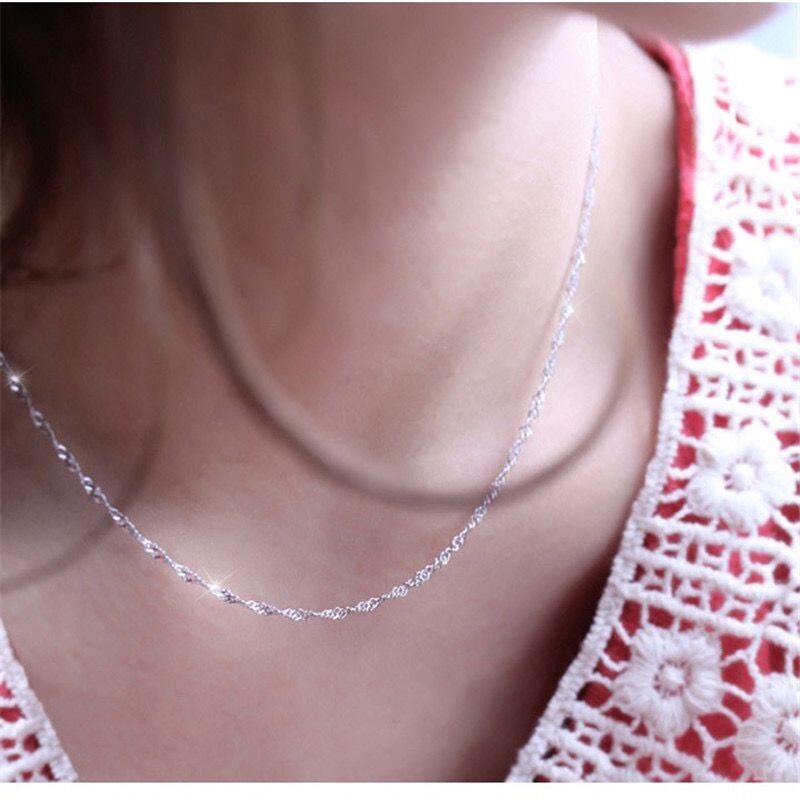 2mm Men Woman 925 Silver Plated Singapore Twist Chain Necklace Sparkling 16-30”