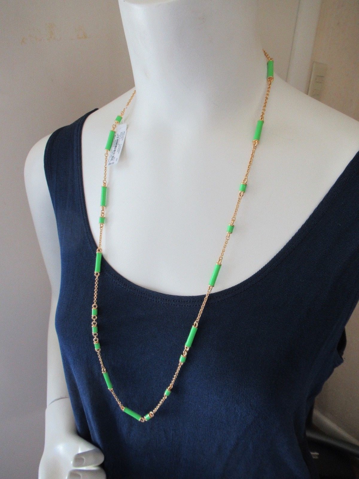 NWT Kate Spade Bar None Gold Plated Chain Scatter Necklace- Green-$98